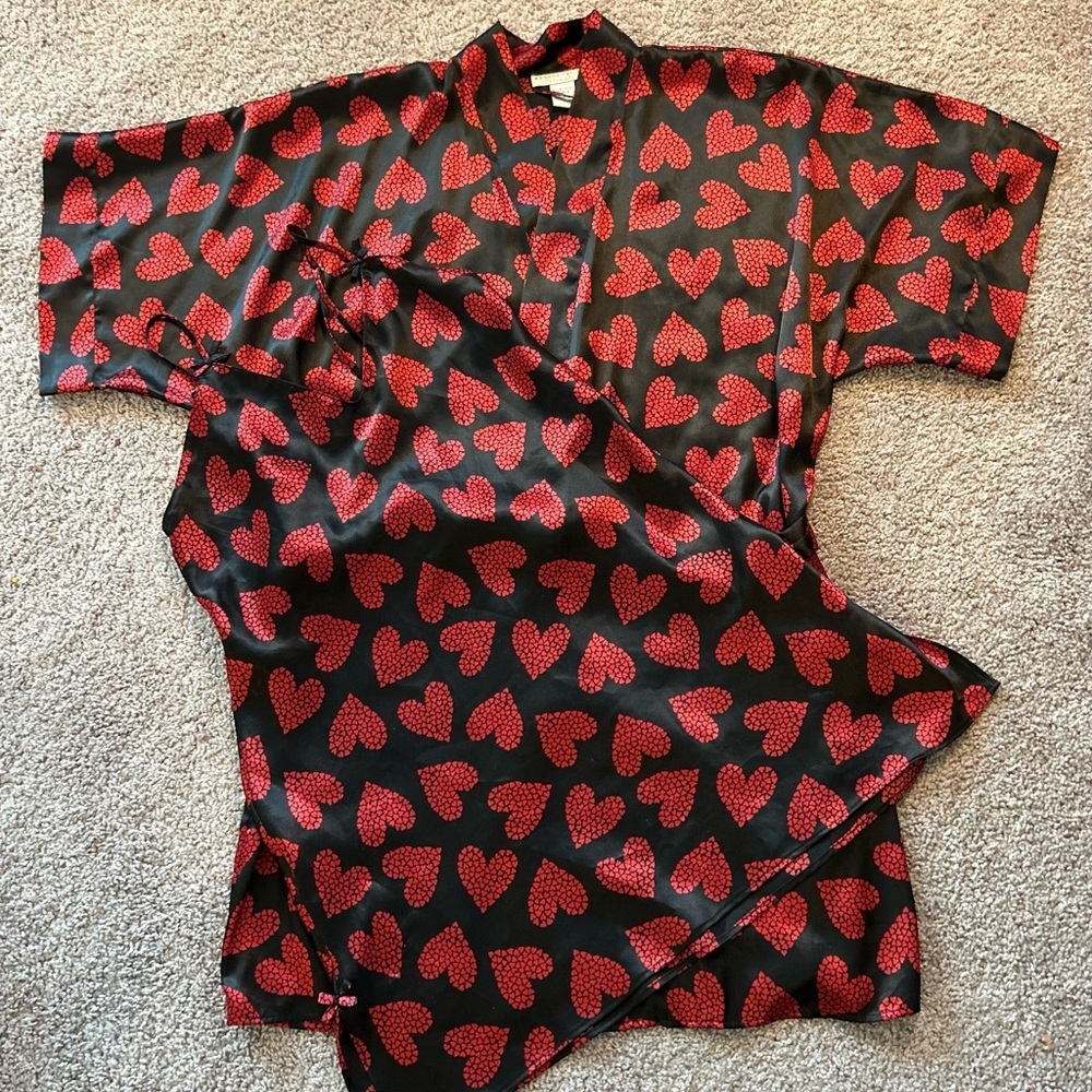 Morgan Taylor Black Robe & Gown w Red Hearts Adjustable Straps Size P/S